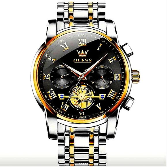 OLEVS Men Wristwatch Automatic Mechanical Stainless Steel Waterproof Blue Adults - Picture 2 of 3